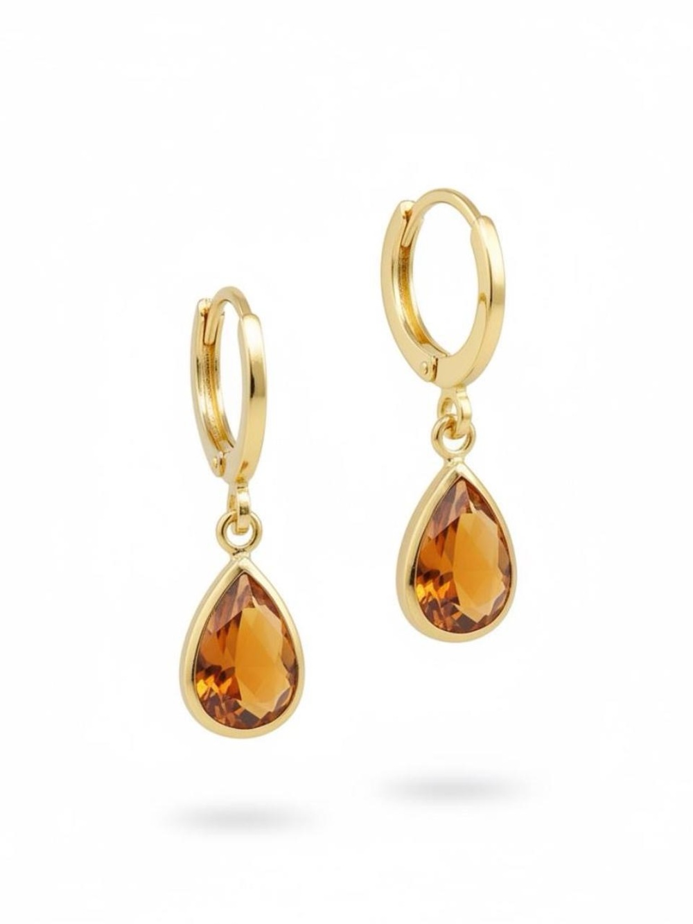 Gold Hoop Earrings with Amber Teardrop Crystals - Women Jewelry